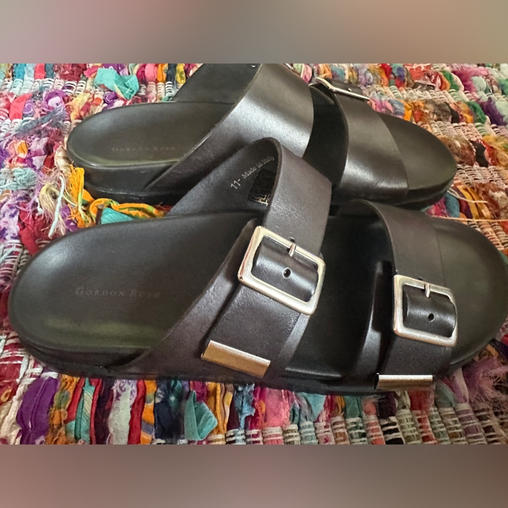 Gordon Rush Men’s Naples Two Strap Buckle Slip On Sandals US 12, Black